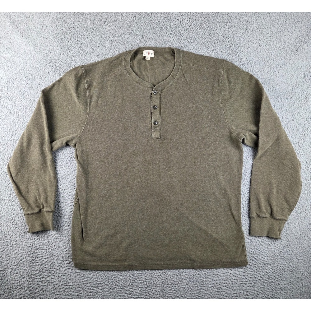 Vintage J.Crew Oarsman Shirt Mens 2XL Brown Ribbed Henley Casual Tee 90s